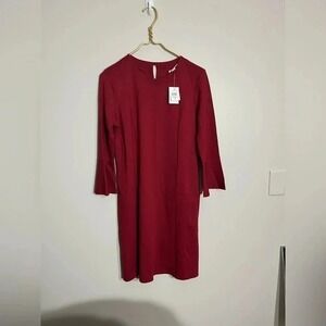 J.‎ Jill Cranberry Red Ponte Knit Bell Sleeve Shift Dress Small 167171 NEW